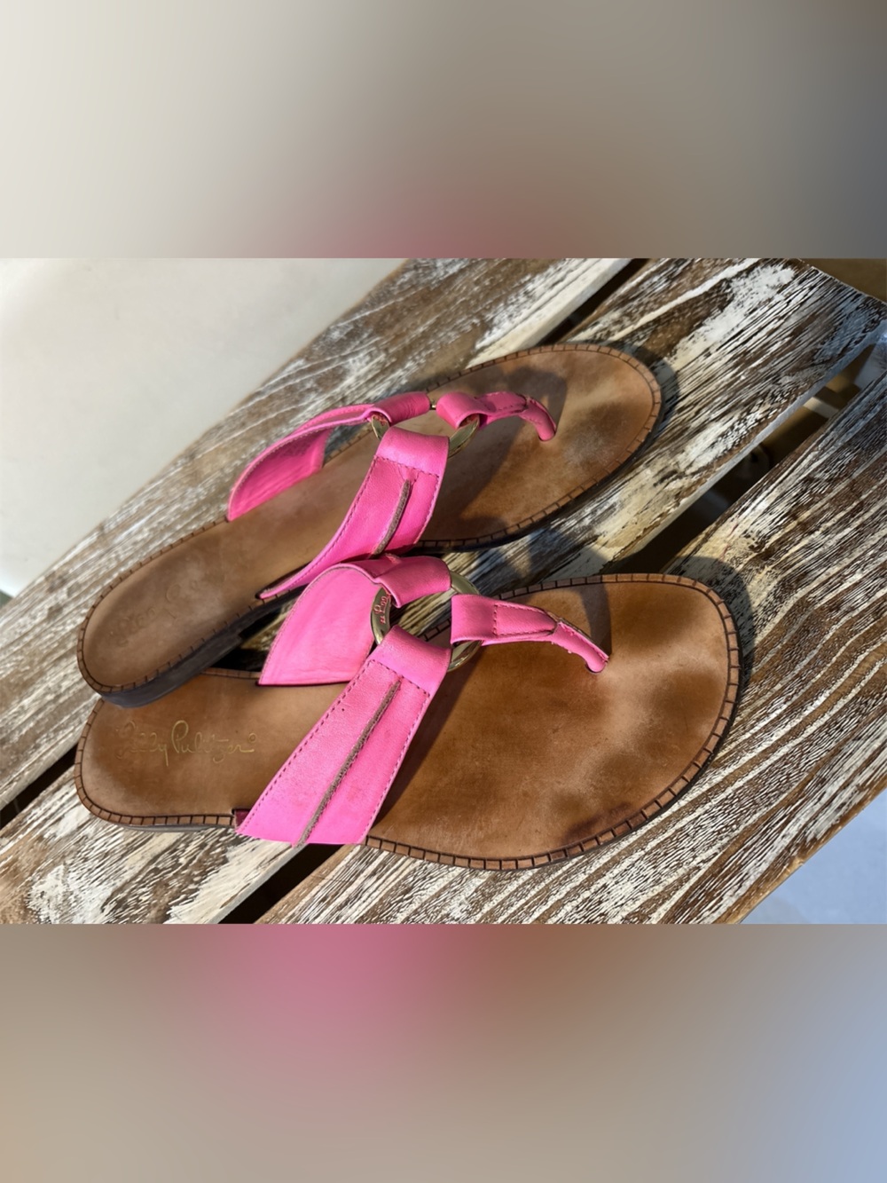 Lilly Pulitzer Pink Leather Thong Sandals
